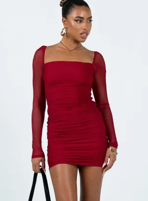 Flirty Wear Effortless Wear Charvi Long Sleeve Mini Dress Burgundy