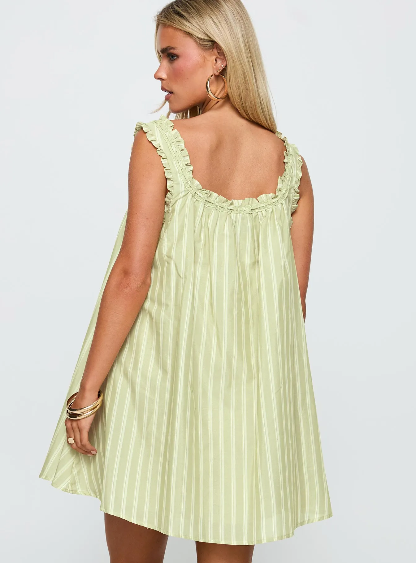 Reinforced Elbows Edge Pop Swing Mini Dress Green Stripe