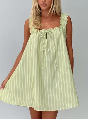 Swing Mini Dress Green Stripe Chic dress for outings Youthful Fashion