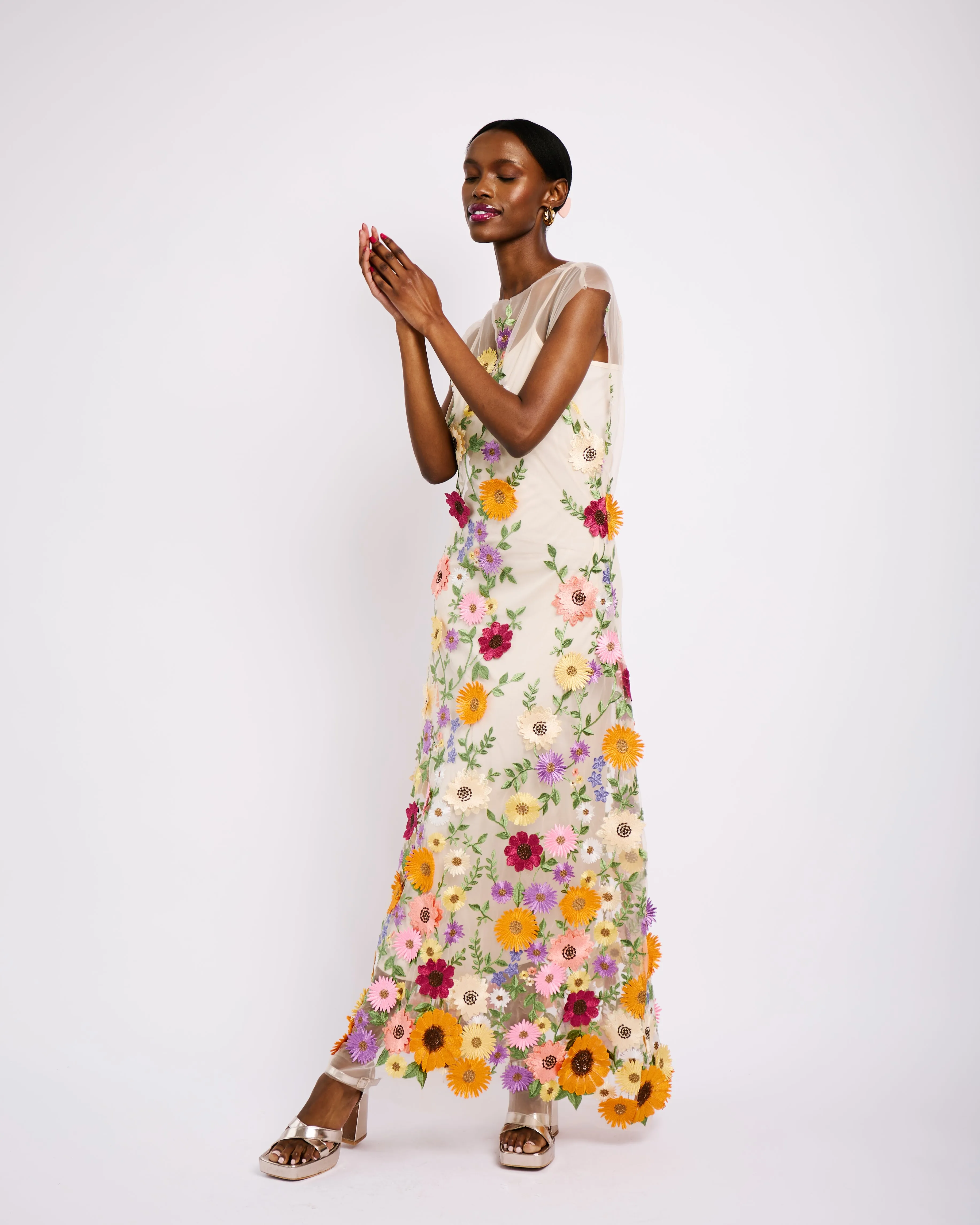 Tunic Dress in Border applique flowers Street Sport