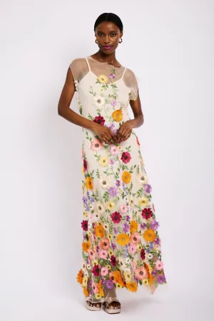 AntiSnagFabric Frost Glow Tunic Dress in Border applique flowers