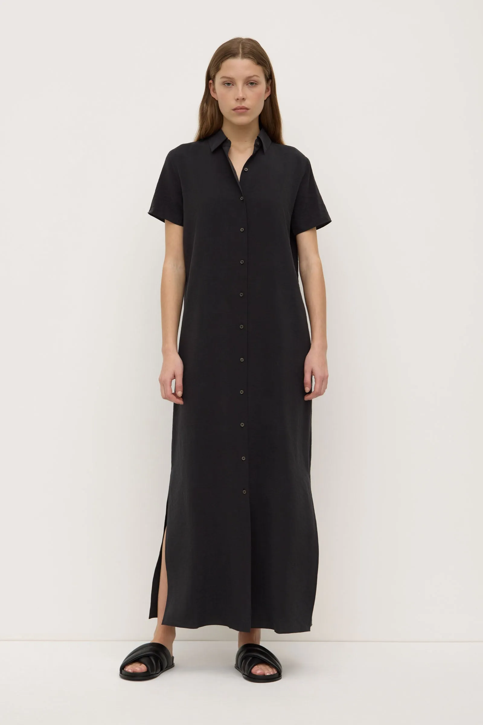 Heather Silk Blend Shirt Dress FlexSeamTechnology Reflective accents