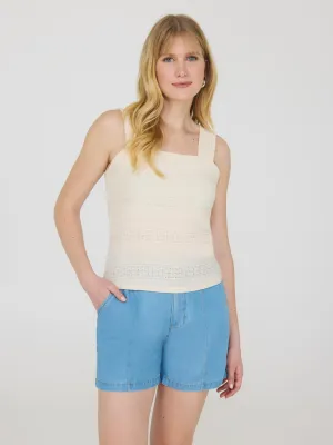 Eyelet Crochet Wide Strap Tank Top AbrasionResistant Material Flexible Fabric Blend