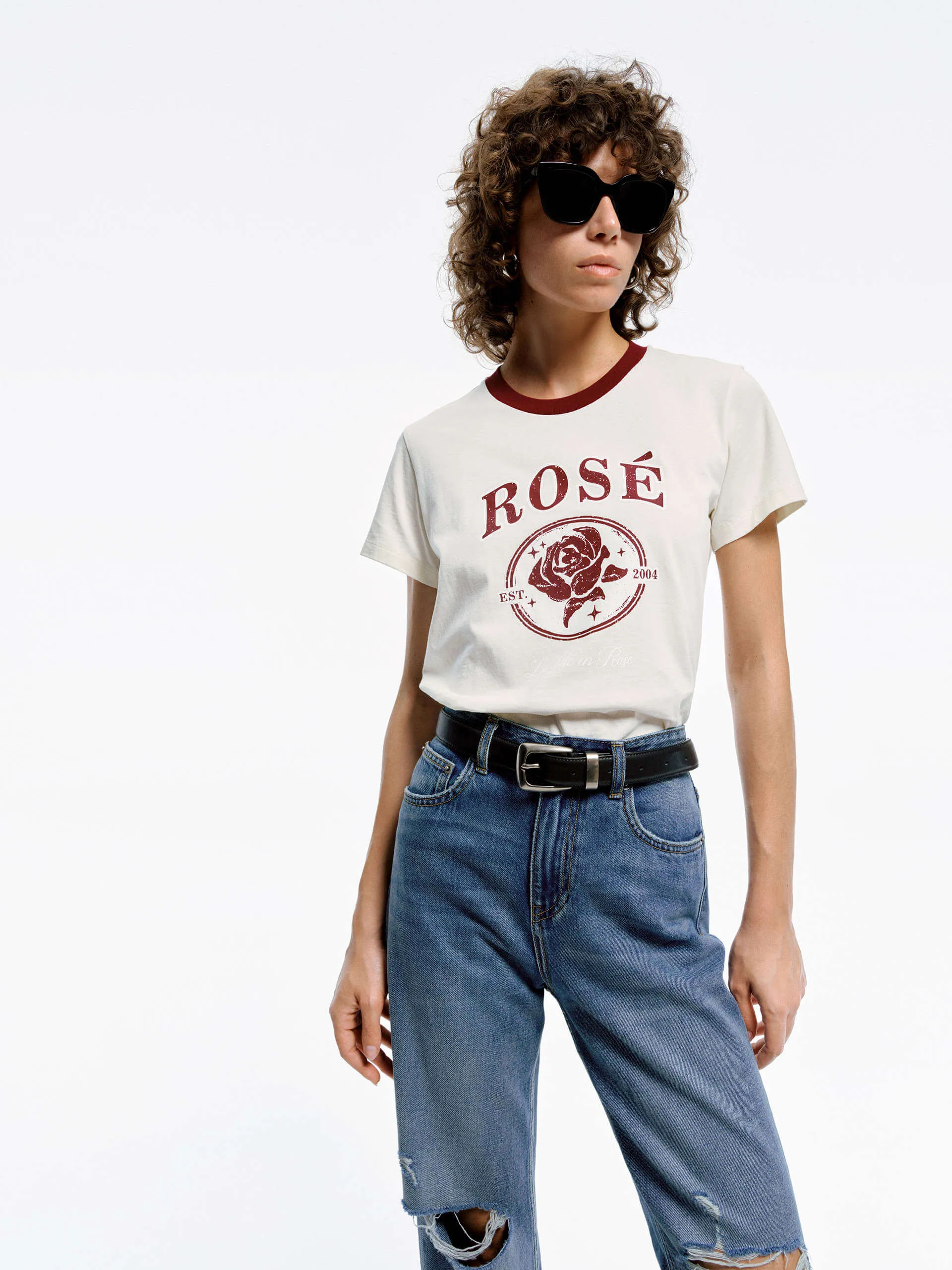 Cotton Rose Print T-shirt MinimalistDesign