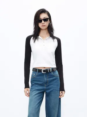 Contrasting Raglan Sleeve T-Shirt semi-formal style Functional Side Gussets