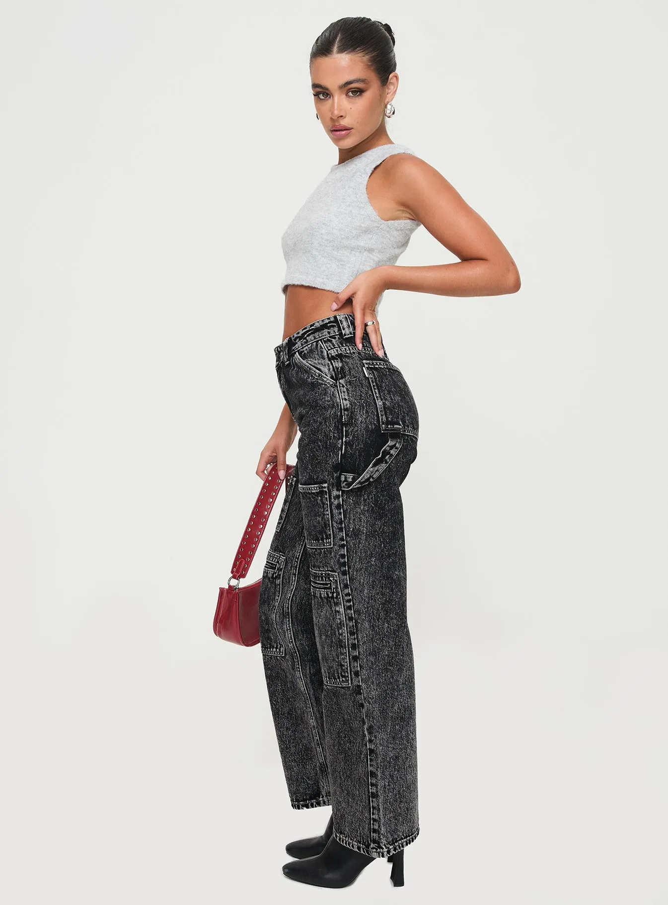 Spring Mood Slim Minimalist Pocket Layout Malachie High Rise Jeans Black Acid Wash