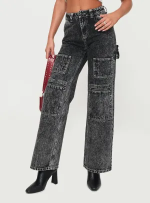 Loose Modern Minimalist Office Friendly Malachie High Rise Jeans Black Acid Wash
