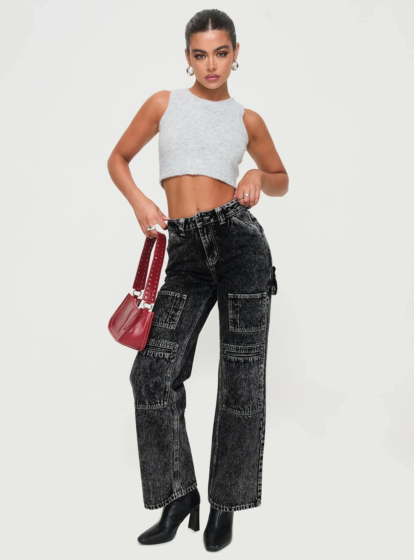 Malachie High Rise Jeans Black Acid Wash Fitted Comfort Weekend Wear