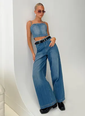 Youth Style Stylish Road Trip Vihaan Wide Leg Pants Blue Wash
