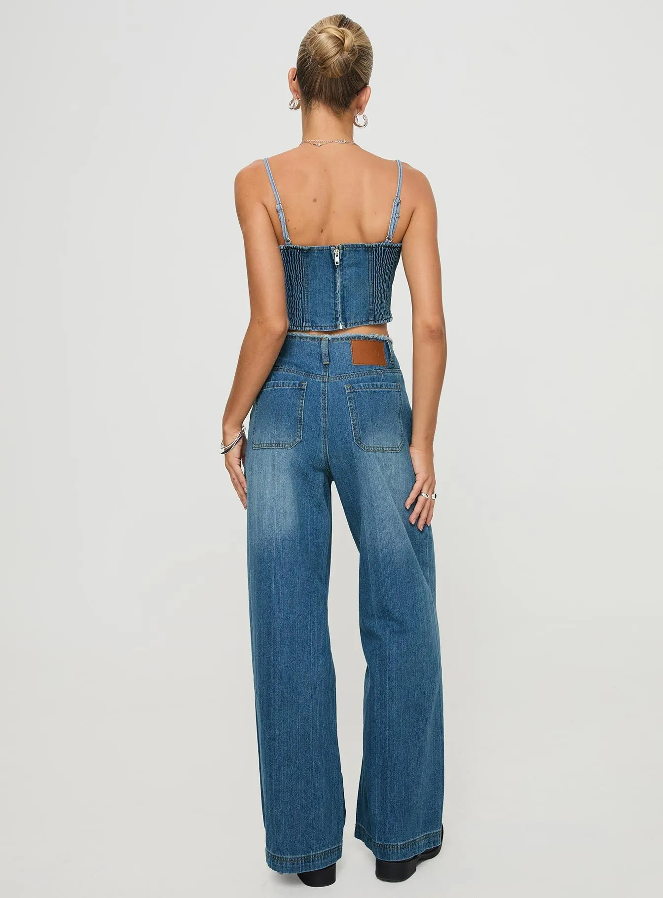 Vihaan Wide Leg Pants Blue Wash Clean Fashion Chill Outfit Spring Mood