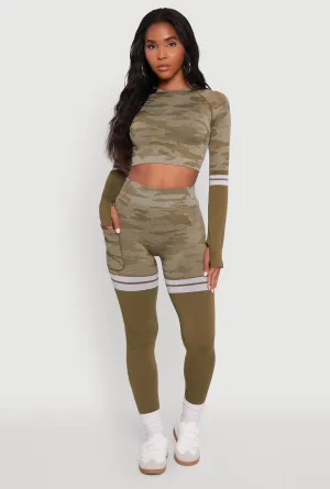 Adjustable Drawstring Waist Sleek Vibe Seamless Camo Two Tone High Waisted Leggings