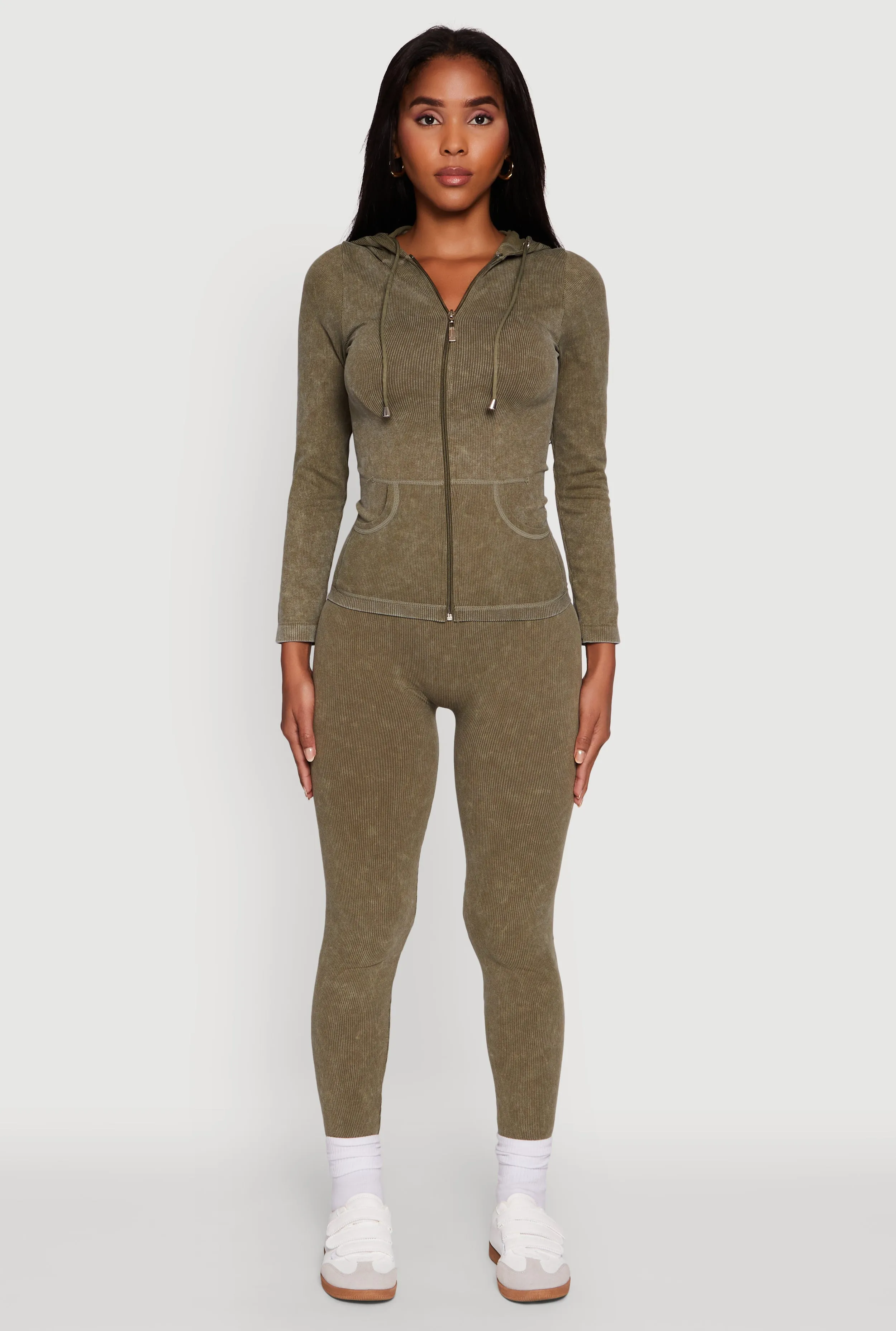 Seamless Rib Knit Acid Wash Leggings Anti Odor Technology Holiday Outfit Double Layer