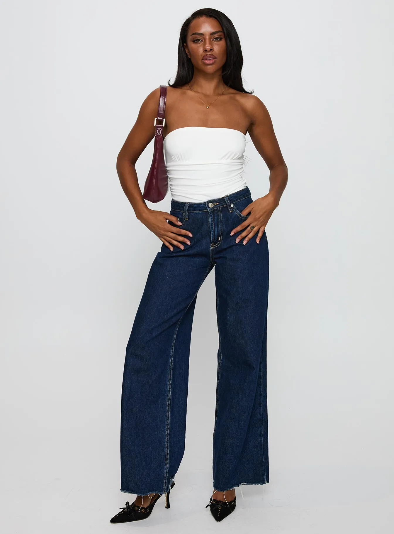 Coincidence Strapless Ruched Bodysuit White Relax Dance Vivid Versatile