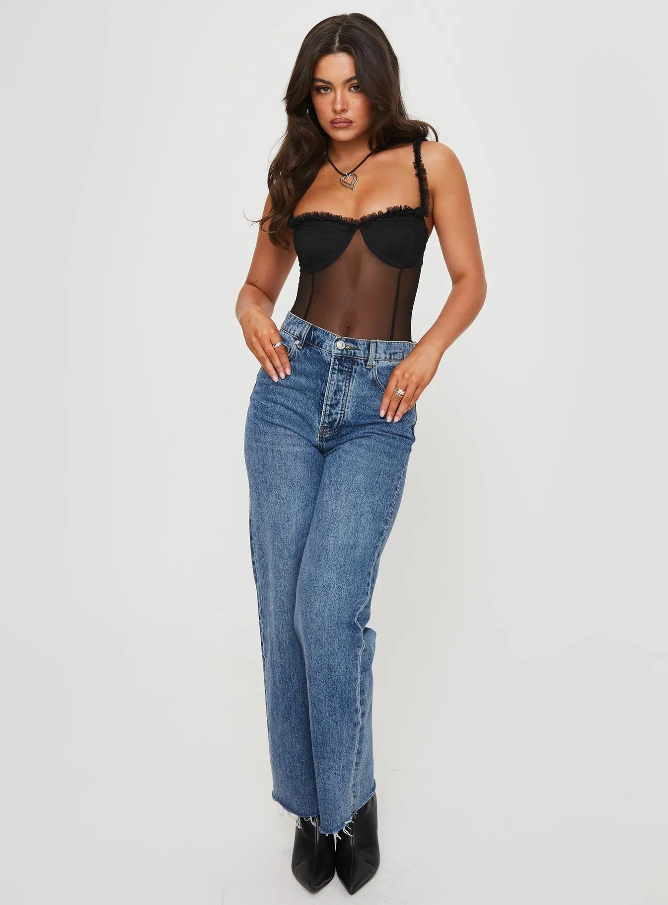 Durable Teen Serilla Ruffle Bodysuit Black