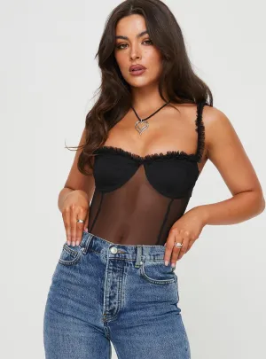 Serilla Ruffle Bodysuit Black Stylish Event Home Chic