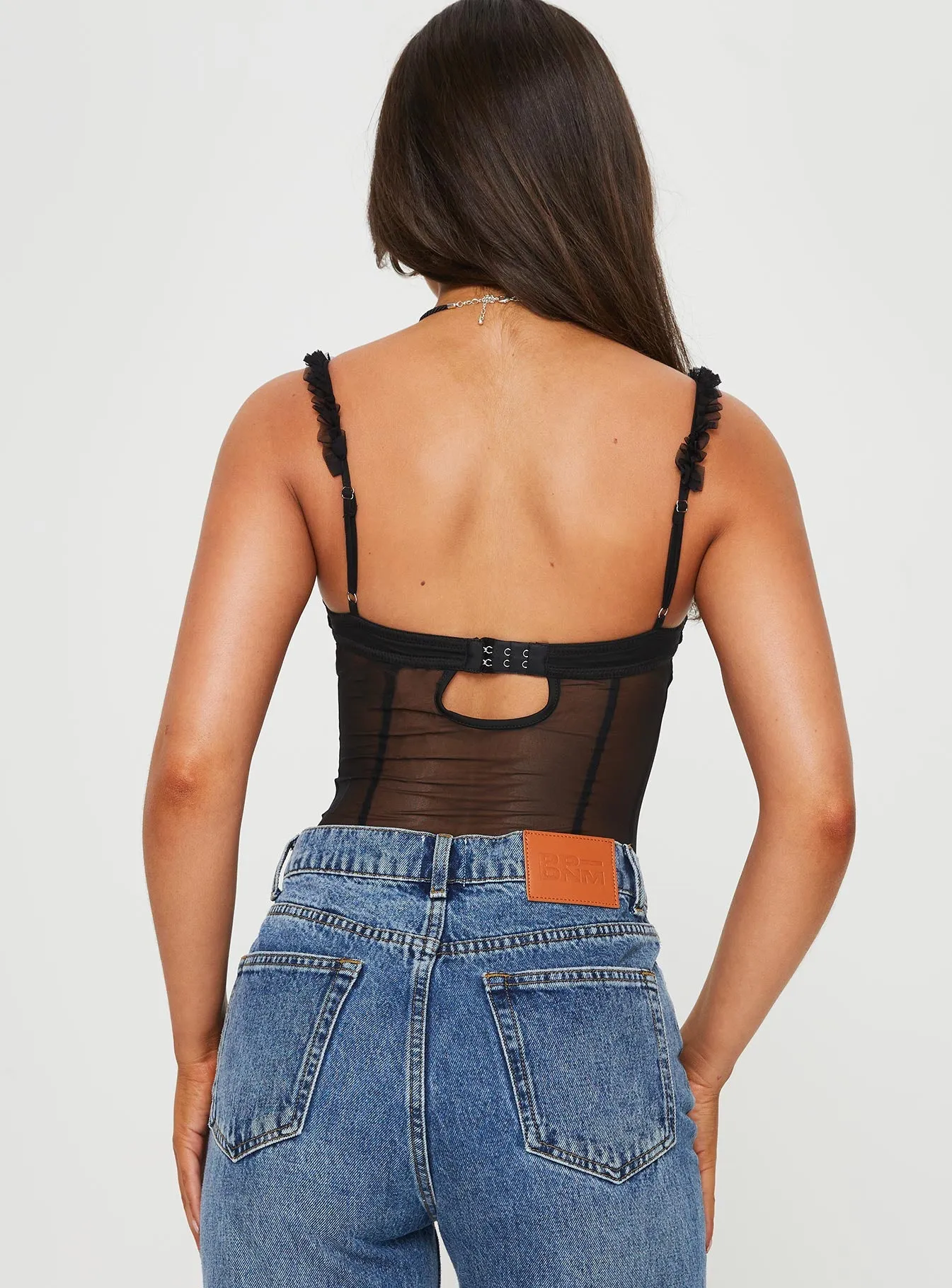 Dinner Resort Stylish Fancy Serilla Ruffle Bodysuit Black