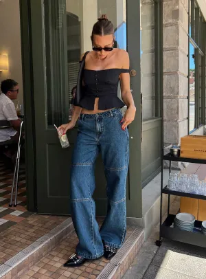 Freedom Jeans Blue Denim Traveler Gear Summer Vibes Fashion Lover Flex Knit Waist Panel