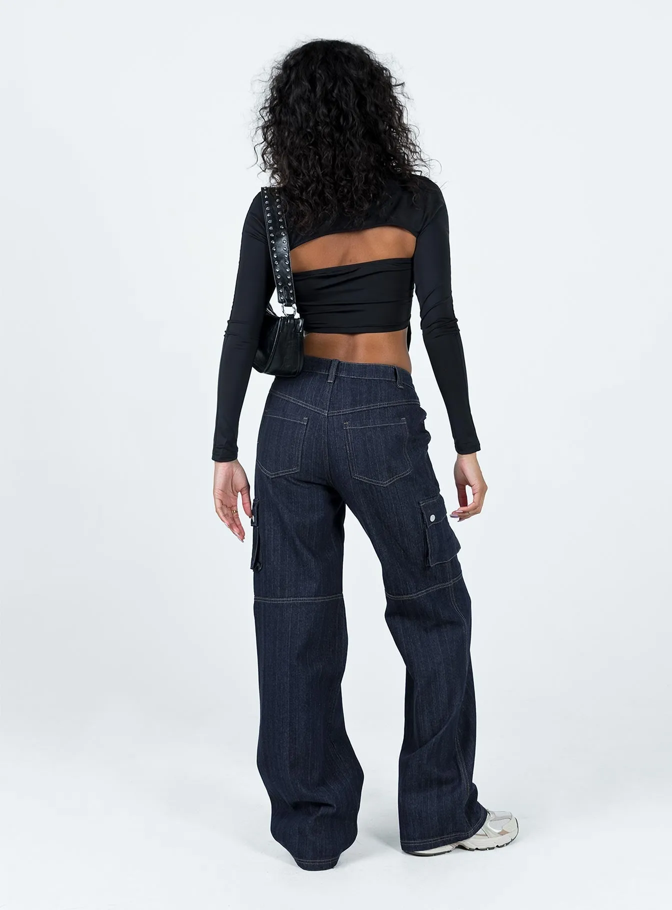 Modern Comfort Move With Ease Paige Mid Rise Baggy Cargo Jeans Dark Wash