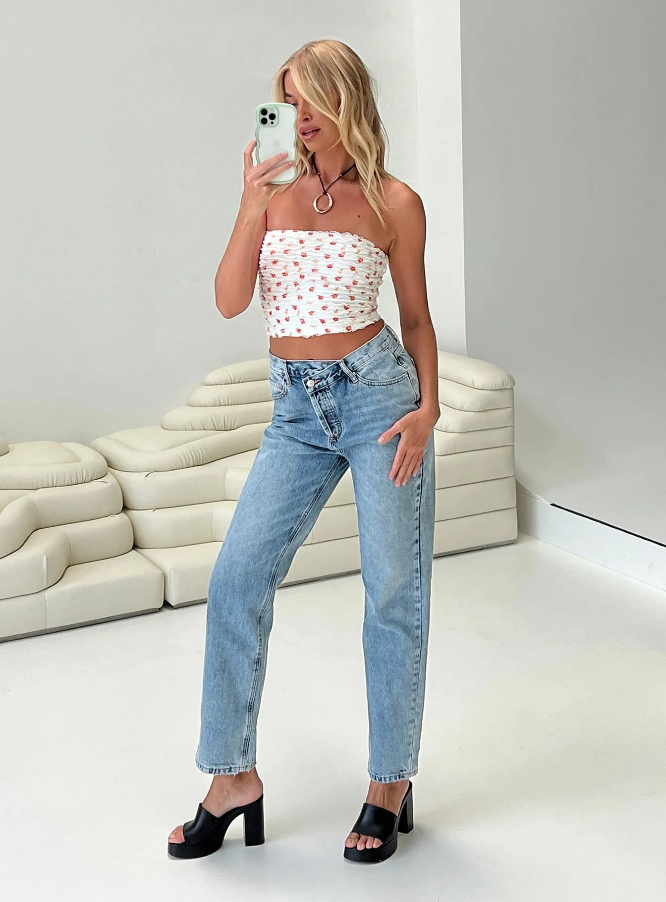 Holly Asymmetric Straight Leg Jean Light Wash Tall Neutral design