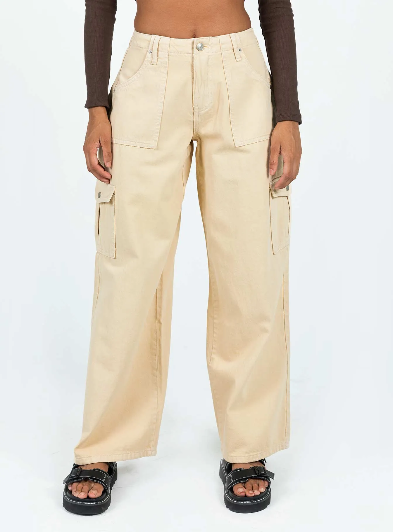 Easy Outfit Everyday Layer Adrianne Wide Leg Cargo Jeans Stone