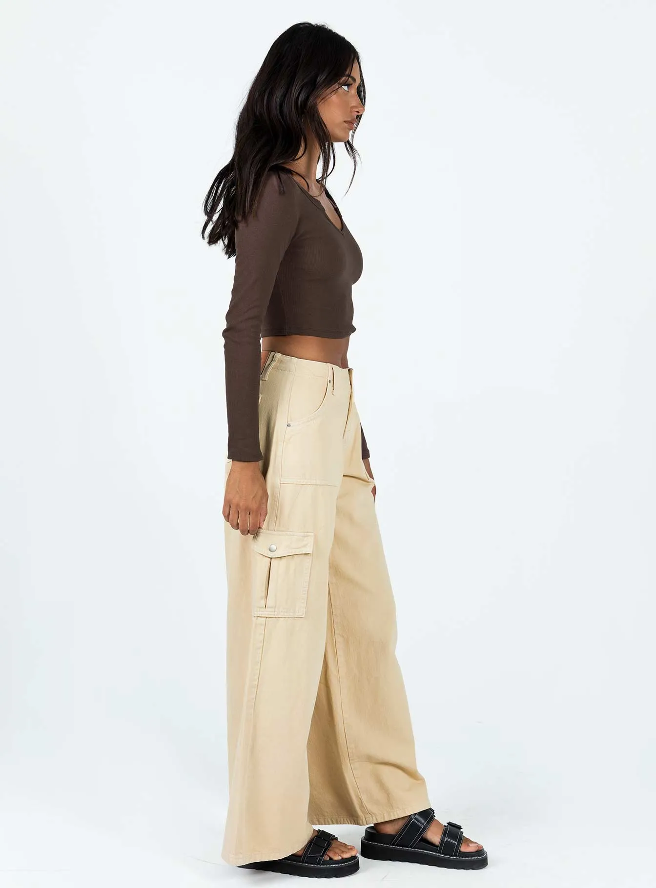 Adrianne Wide Leg Cargo Jeans Stone Ready Choice Work Ready Neutral
