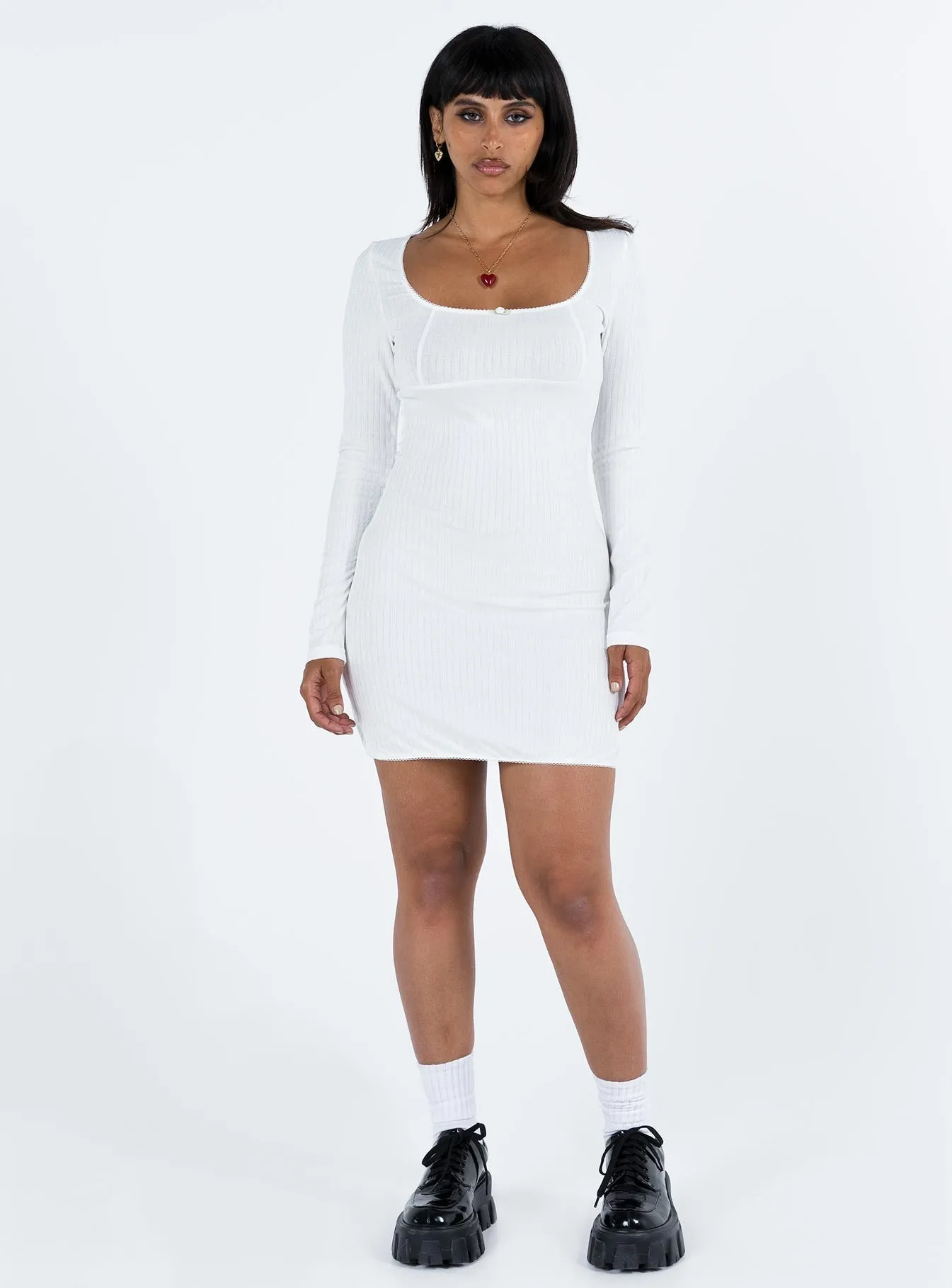Flirty Design Effortless Fashion Millard Long Sleeve Mini Dress White