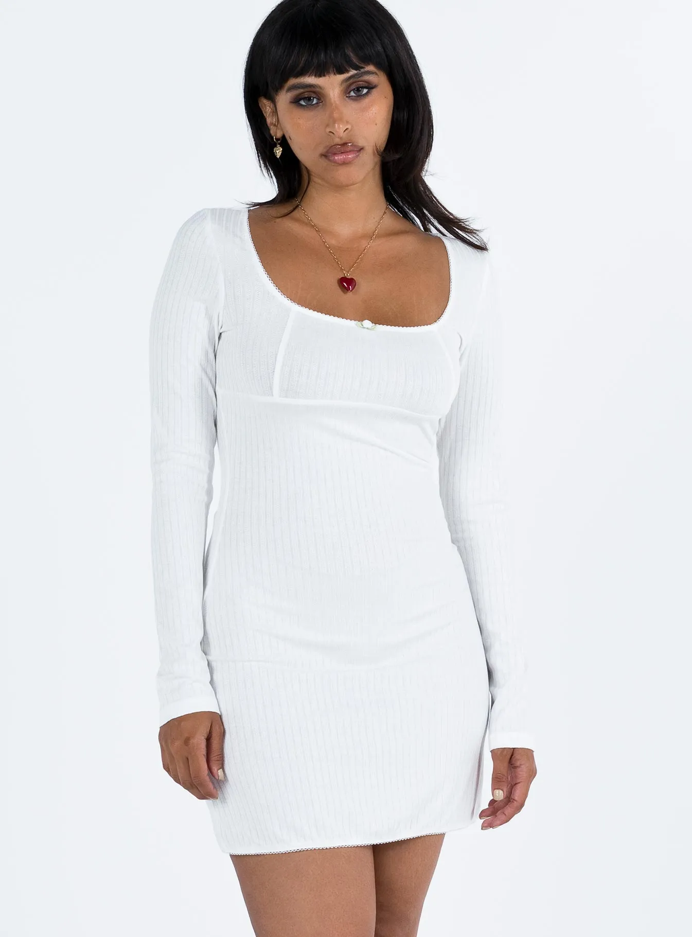 Moisture Wicking Lining Pose Queen Millard Long Sleeve Mini Dress White