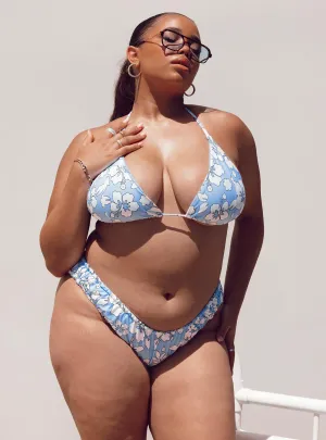 Wonda Hawaiian Floral Bikini Bottom Blue Curve Four Way Stretch Versatile Layering