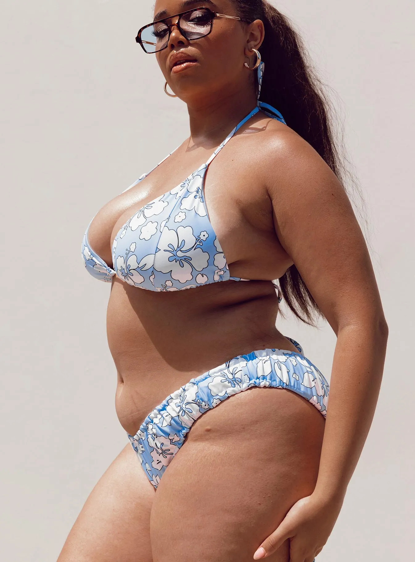 Sun Protection Fabric Wonda Hawaiian Floral Bikini Bottom Blue Curve