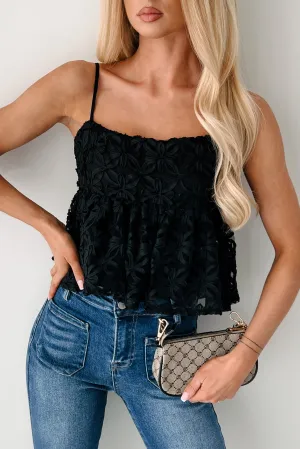 Abrasion Resistant Surface Modern Icon Textured Floral Babydoll Tank (Black)