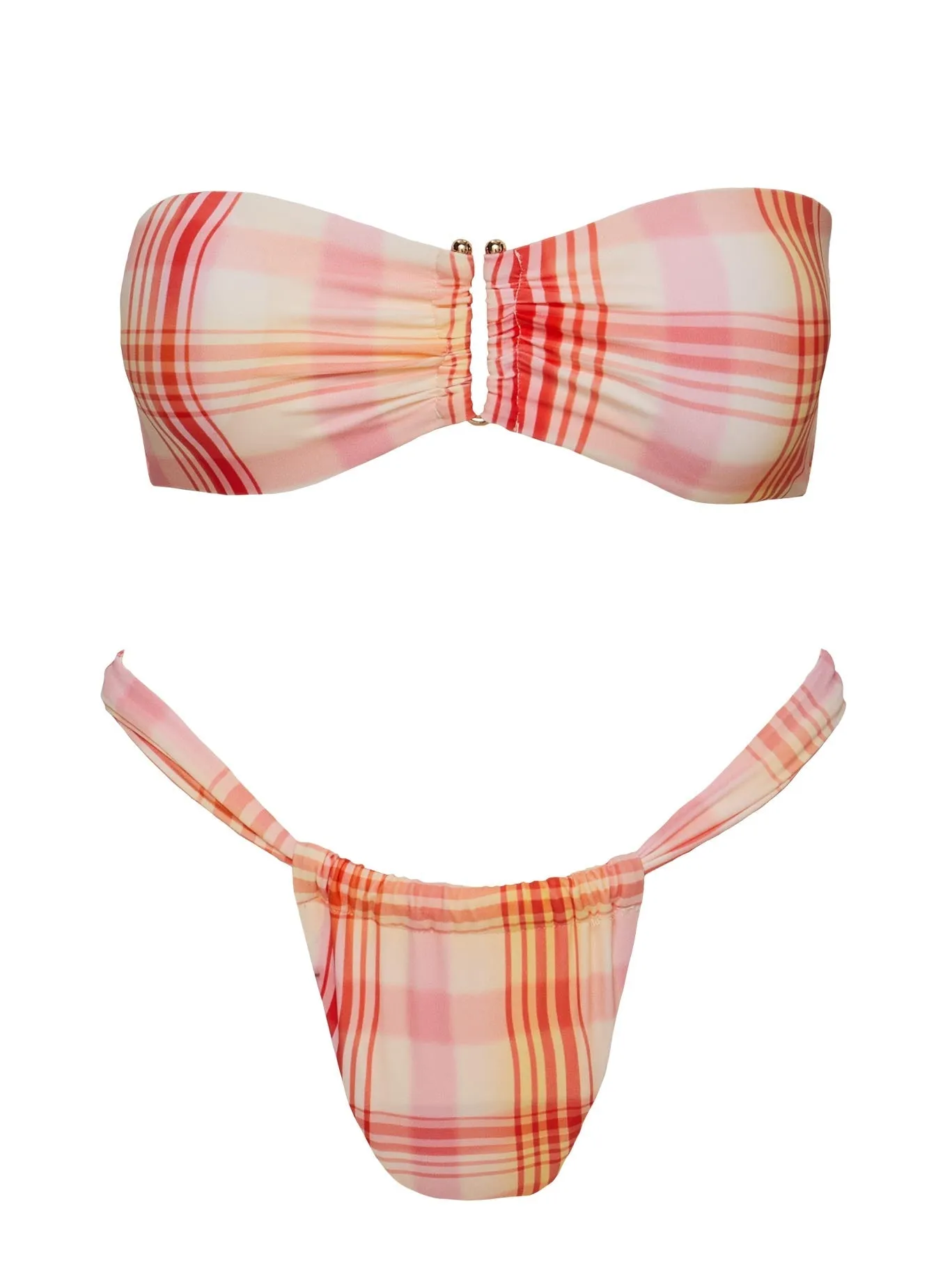 Low Profile Padding Lizzey Bandeau Bikini Top Orange Check