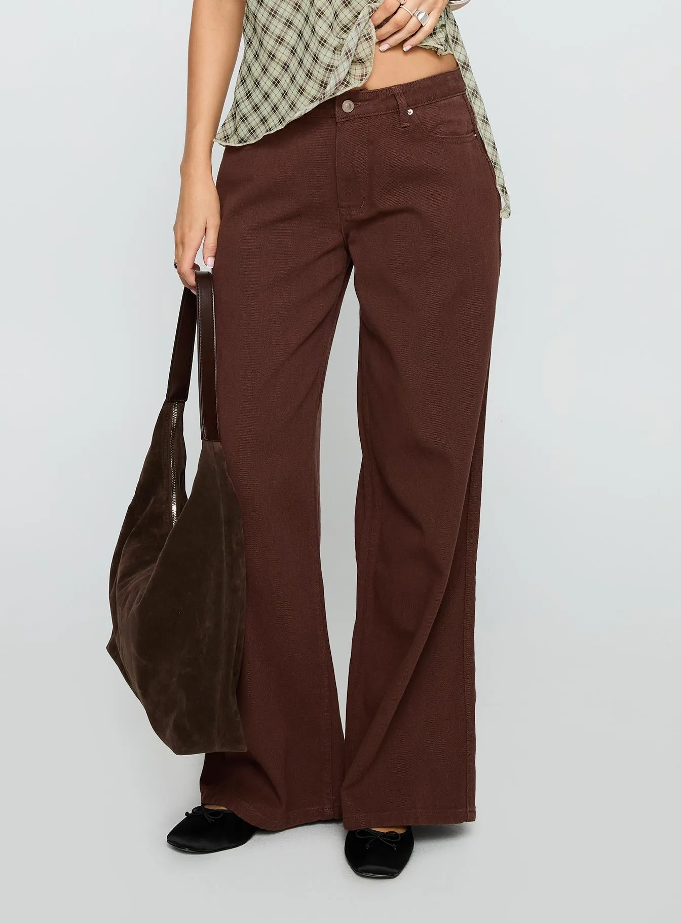 Daily Wear Breathable Classic Ramos Low Rise Wide Leg Jeans Brown