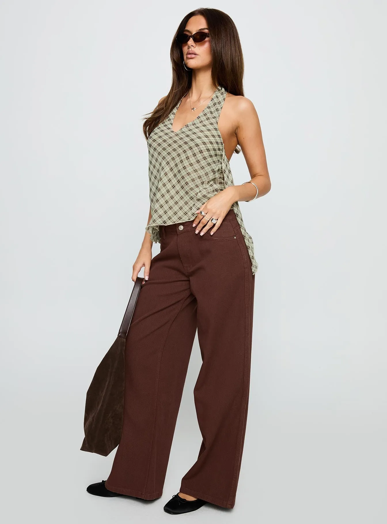 Streetwear Mood Unisex Wear Classic Professional Wear Ramos Low Rise Wide Leg Jeans Brown