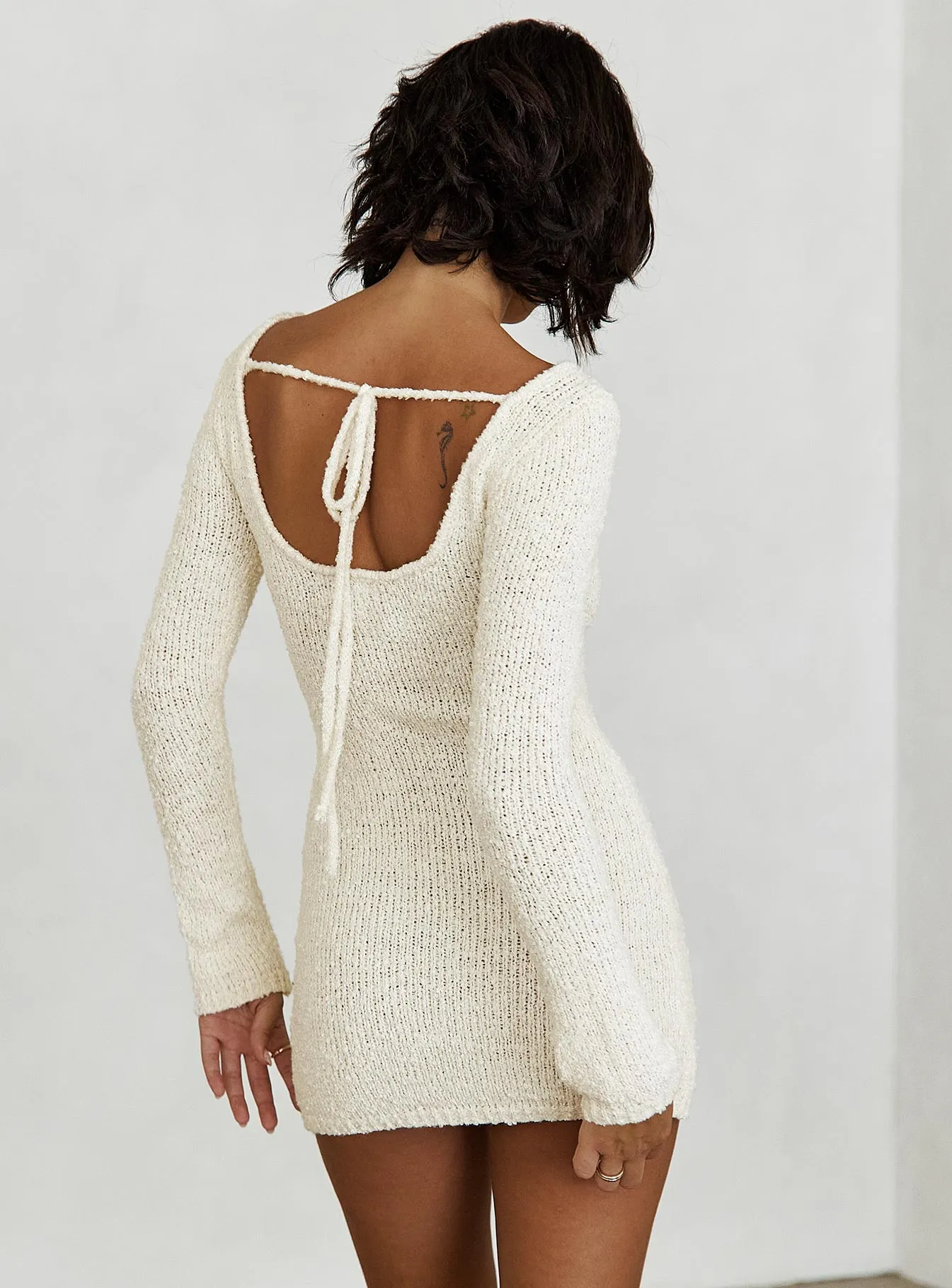 Easy Fit Cosy Up Long Sleeve Boucle Mini Dress Cream