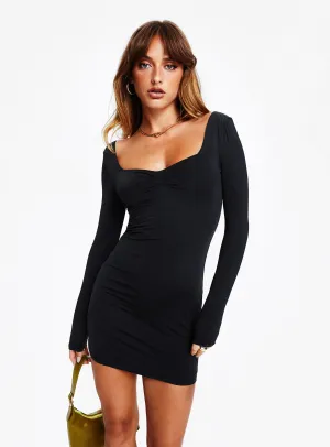 Fade Resistant Cozy Wear Rehna Long Sleeve Mini Dress Black