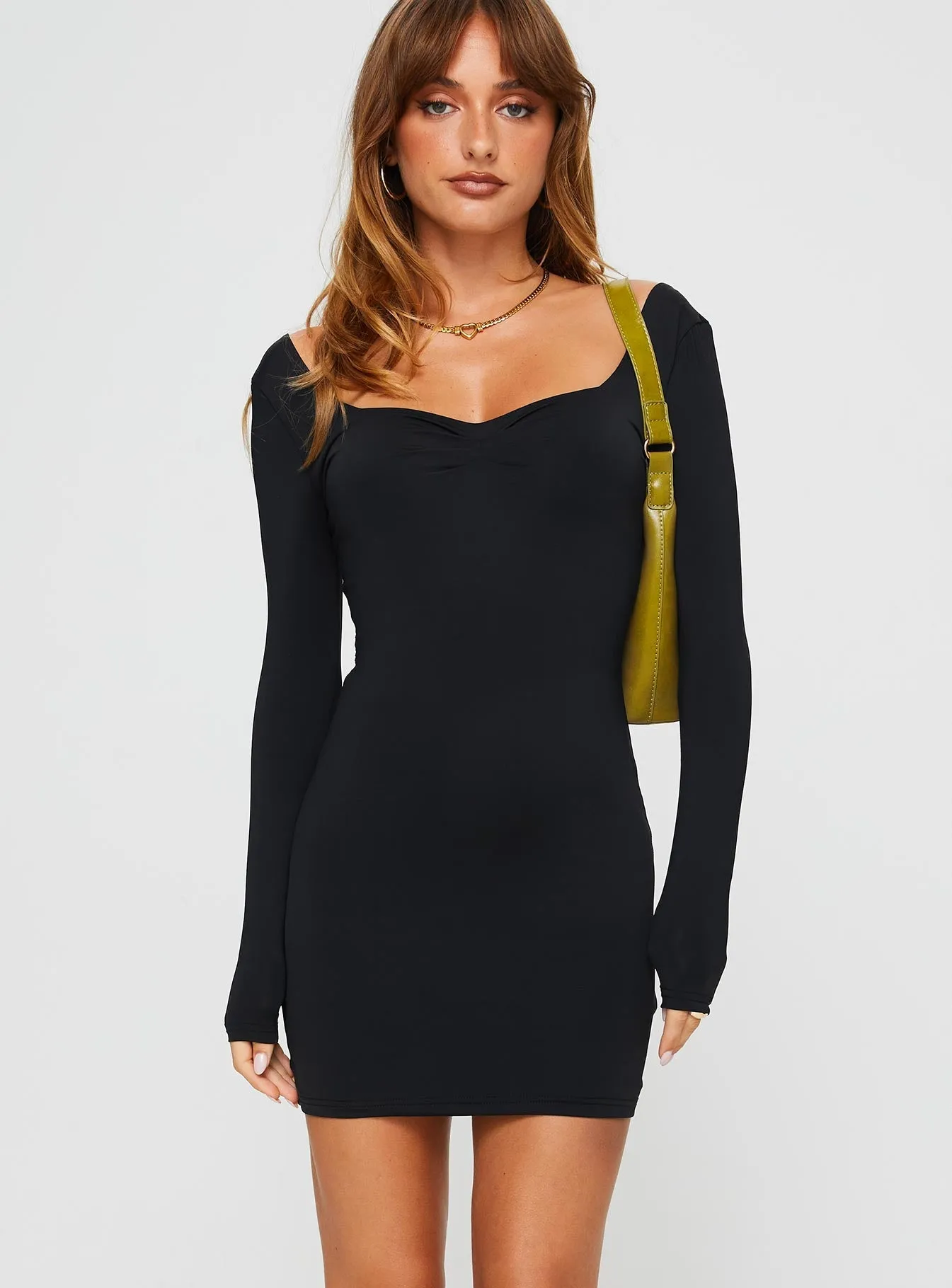 Rehna Long Sleeve Mini Dress Black Skin Tint