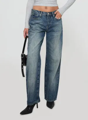 Glazed Straight Leg Denim Jeans Mid Blue Slim Silhouette Neutral palette