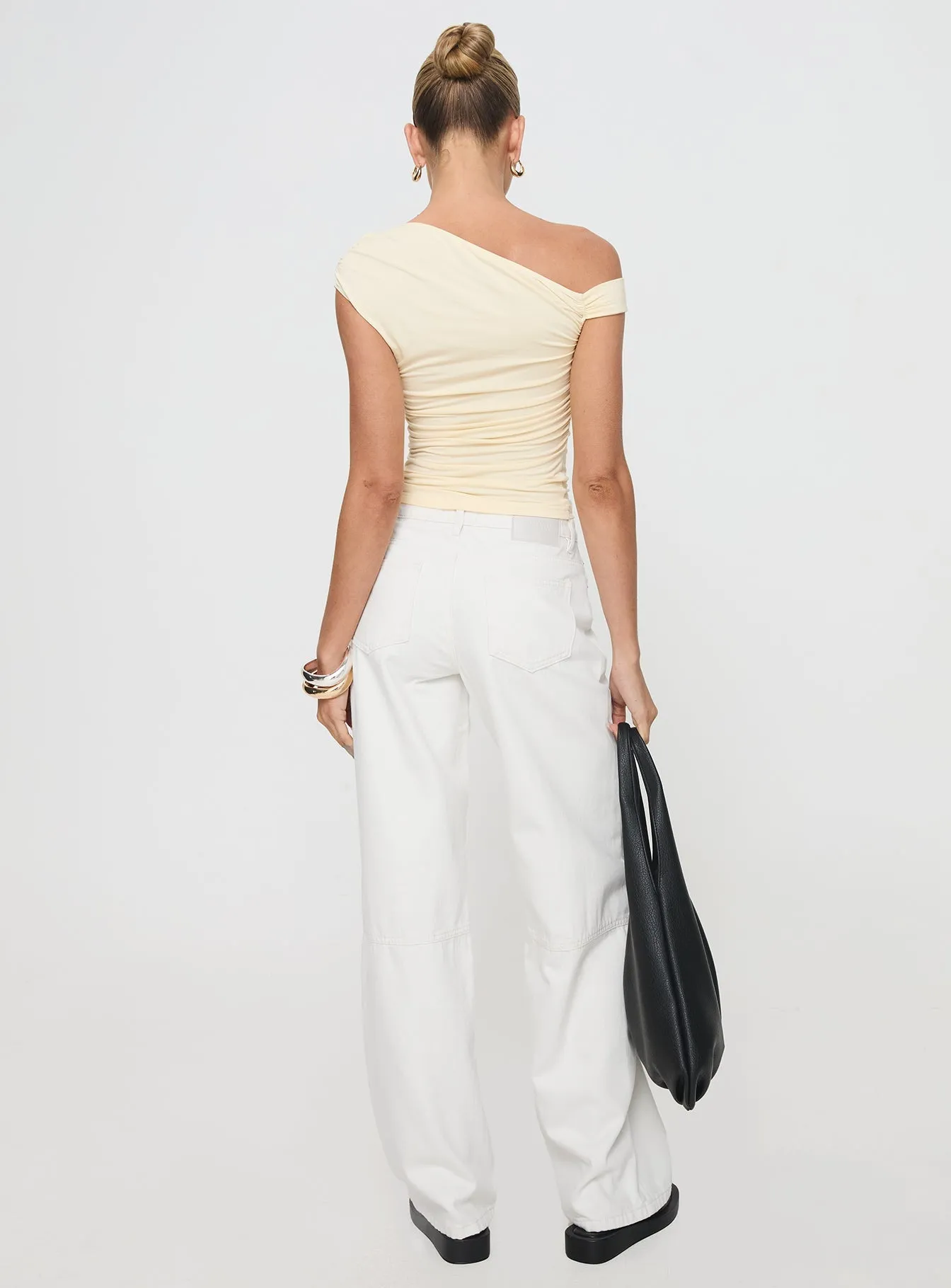 Lando Low Rise Straight Leg Jeans White Hidden Rivet Details
