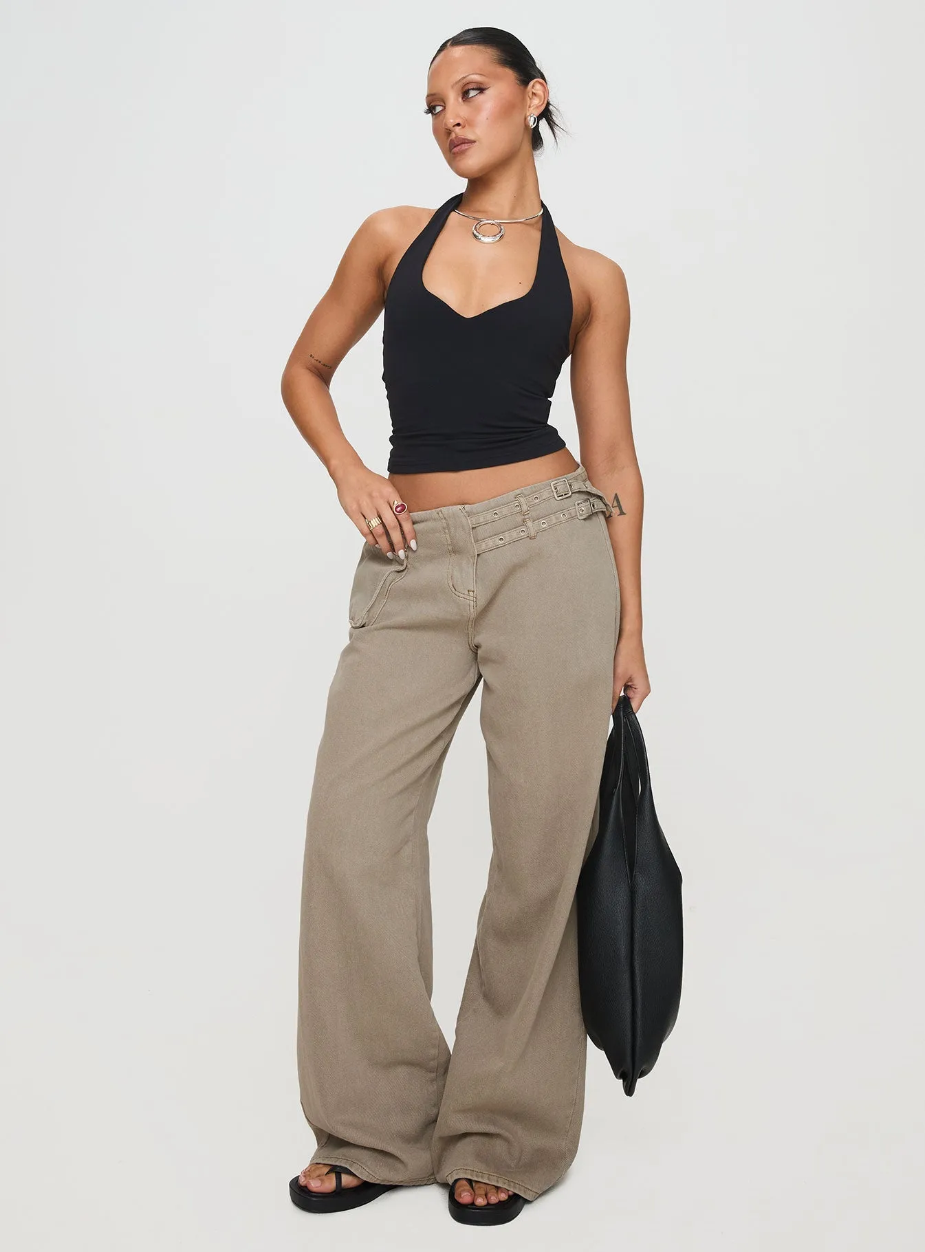 Paltrow Mid Rise Wide Leg Cargo Jeans Washed Brown Petite Affordable Outdoor Adventure Artist Vibe