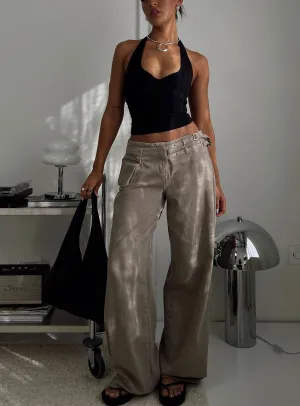 General Fit Paltrow Mid Rise Wide Leg Cargo Jeans Washed Brown Petite
