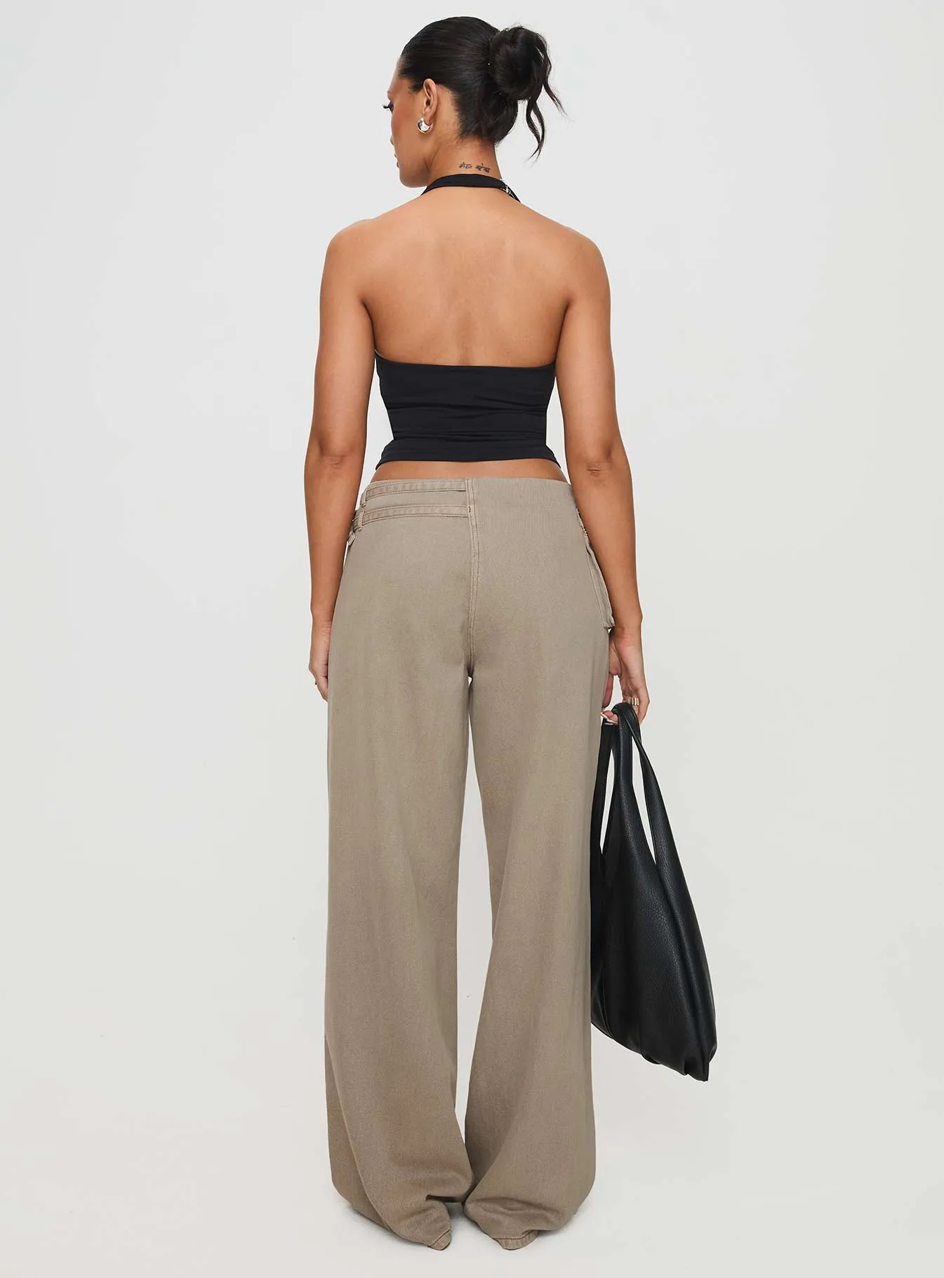 Office Wear Weekend Warrior Trend Setter Paltrow Mid Rise Wide Leg Cargo Jeans Washed Brown Petite