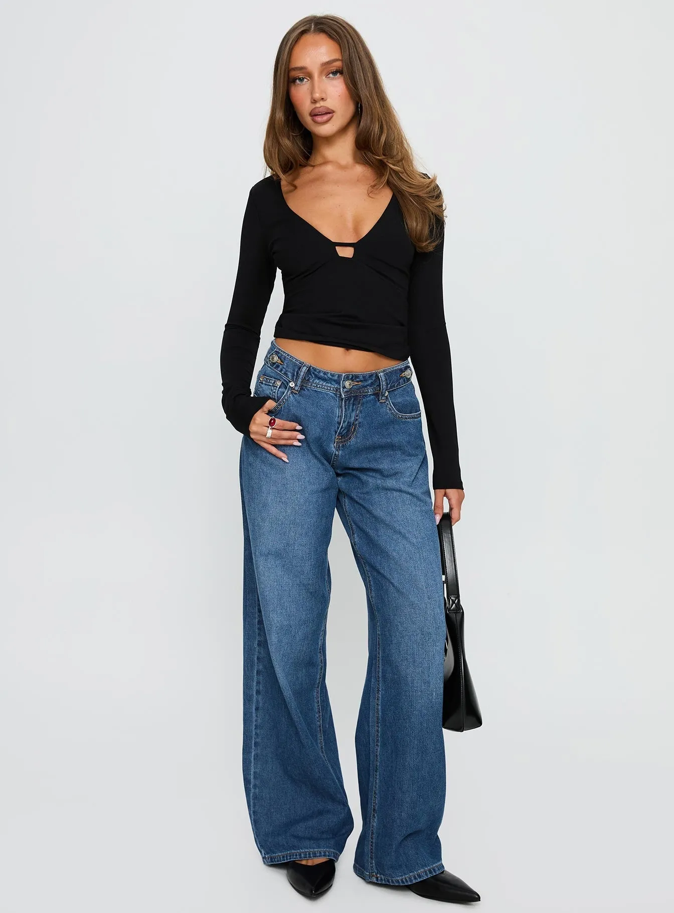 Wolfe Low Rise Straight Leg Jeans Dark Blue Wash Holiday Vibes Stretch