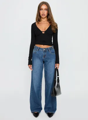 Casual Friday Classic Wolfe Low Rise Straight Leg Jeans Dark Blue Wash