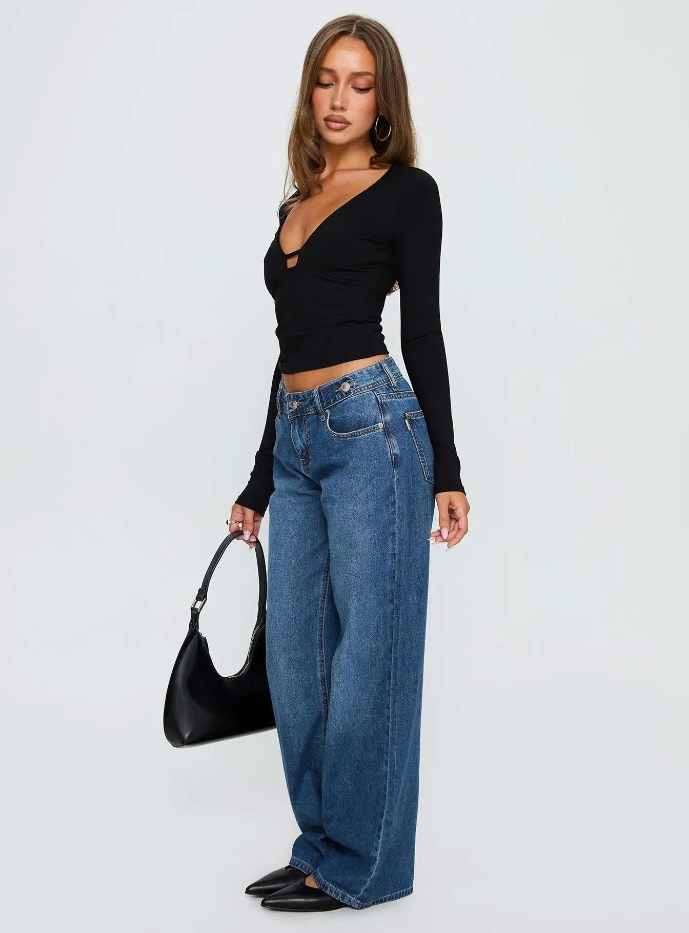 Daily Favorite Winter Warmth Minimalist Wolfe Low Rise Straight Leg Jeans Dark Blue Wash