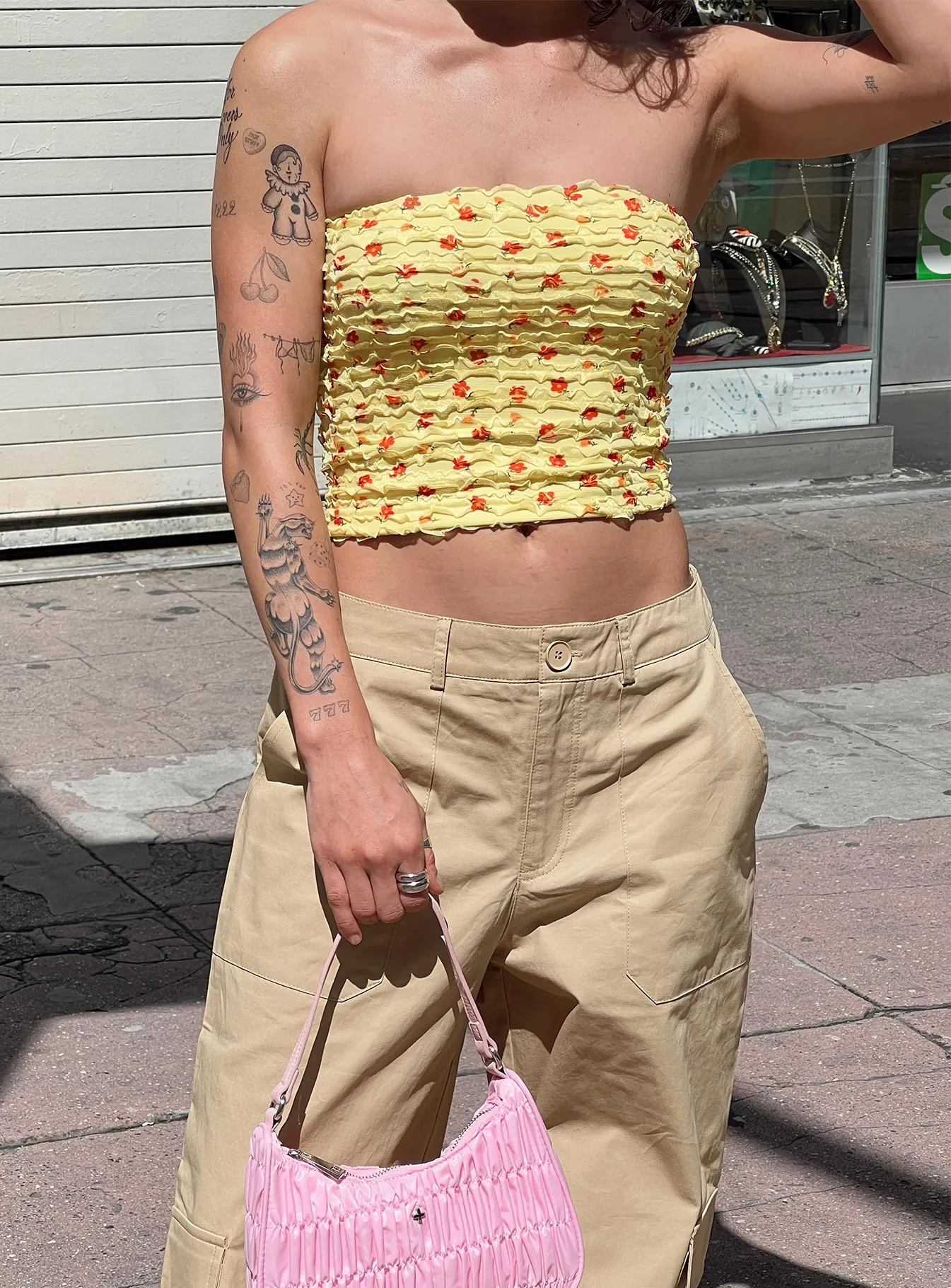 Dayrella Tube Top Yellow Casual Button-Down Sustainable Production Methods