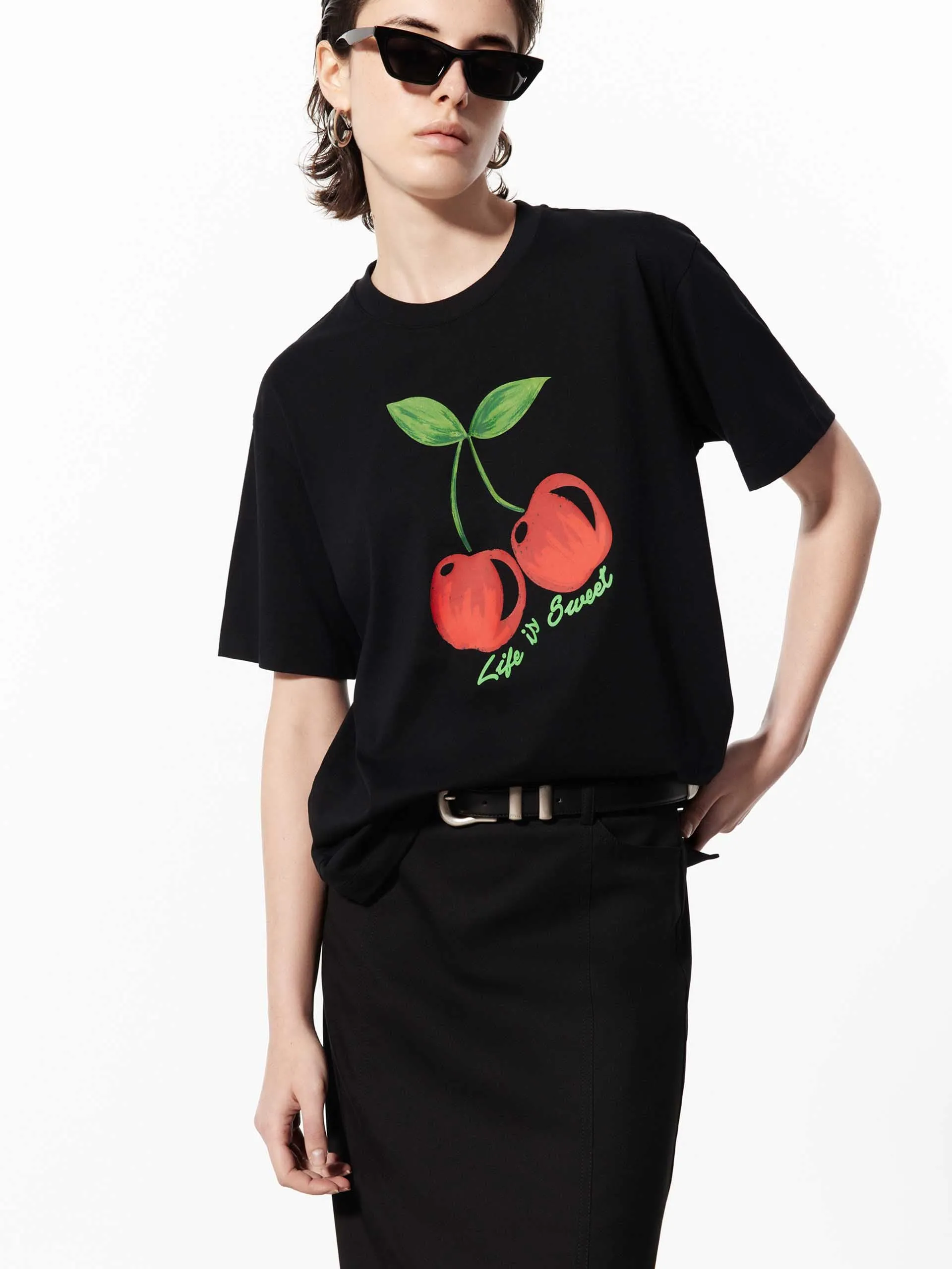 Outdoor Comfort Cotton Cherry Graphic T-Shirt