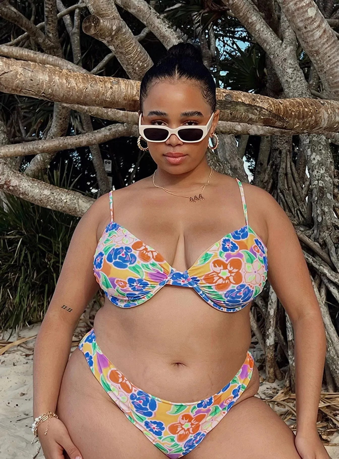 Ellie Bikini Top Multi Floral Curve Cool Touch Fabric Flex Foam Padding