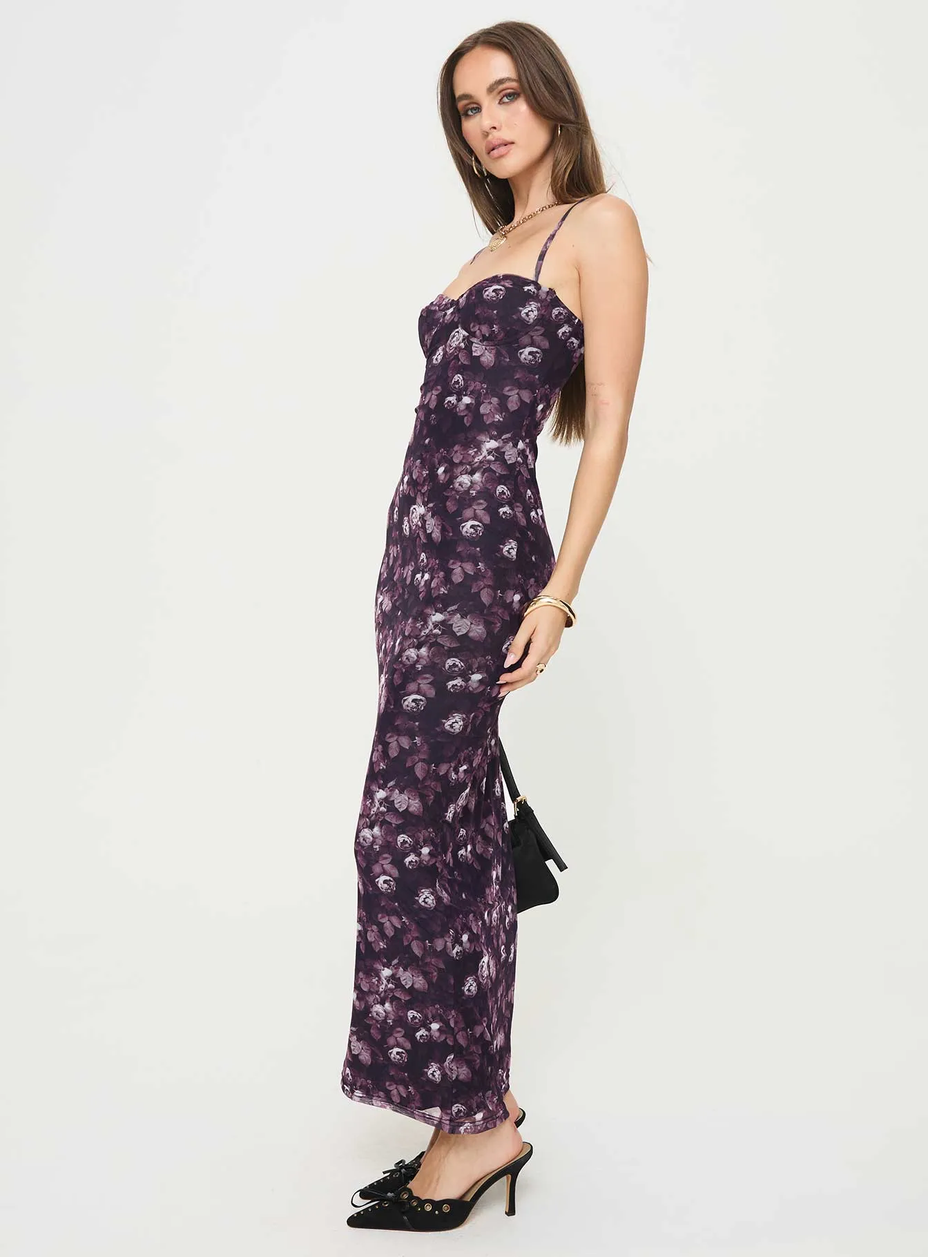 Reynaldo Maxi Dress Purple / Floral Garnet Shine Peony Bloom