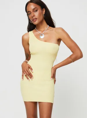 Denham One Shoulder Mini Dress Yellow Party Vibe Loud Edge