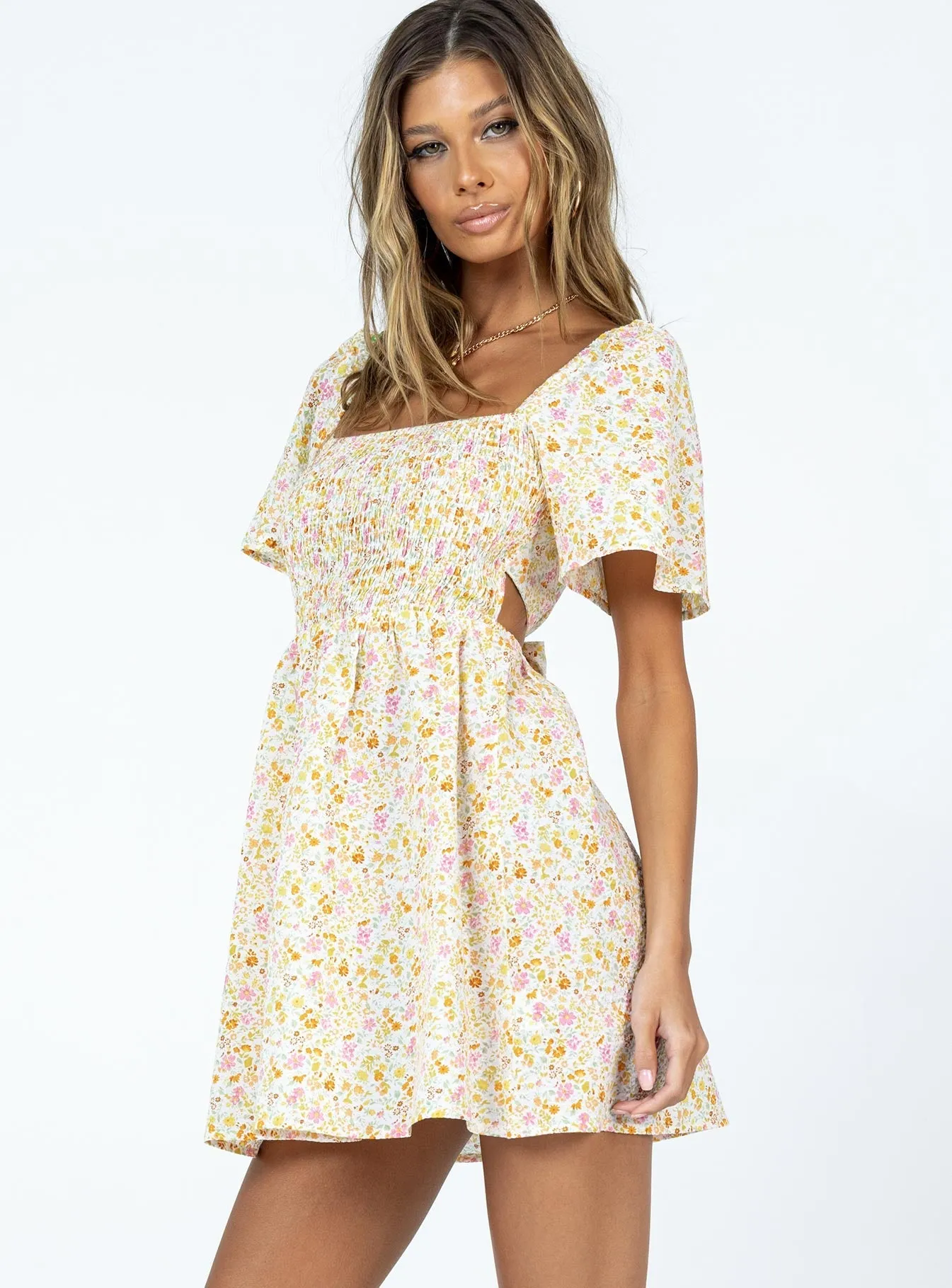 Summer Nights Mini Dress Floral Keyhole Neckline Style